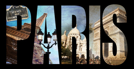 Lettres PARIS, fond collage photo