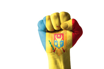 Fist painted in colors of moldova flag
