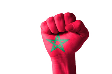 Fist painted in colors of morocco flag