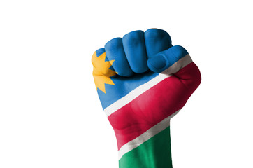 Fist painted in colors of namibia flag