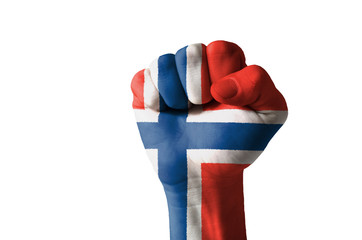 Fist painted in colors of norway flag