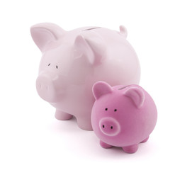 Two piggy banks with clipping path