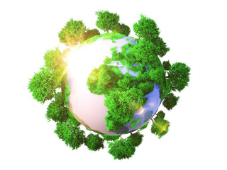 Model of Earth with oversized trees.