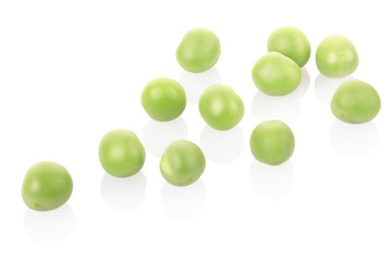 Green peas on white, clipping path included