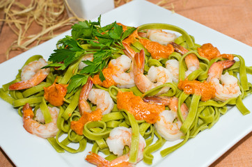 Tagliatelle with prawns