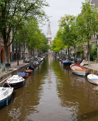 Fototapeta na wymiar Amsterdam Canal and Church Portrait