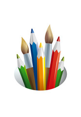 kit of the artist. brushes and pencils