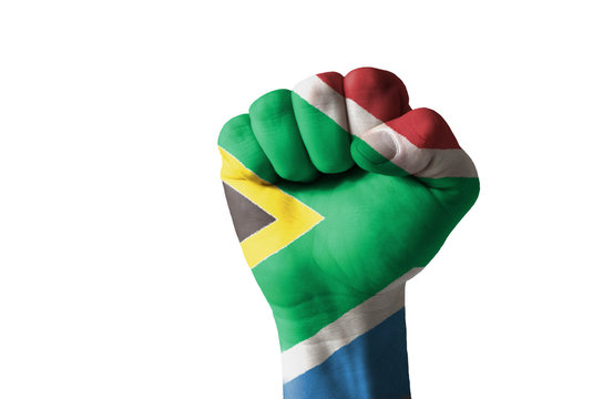 Fist painted in colors of south africa flag