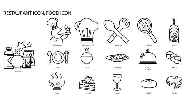 Restaurant icon and food icon set.