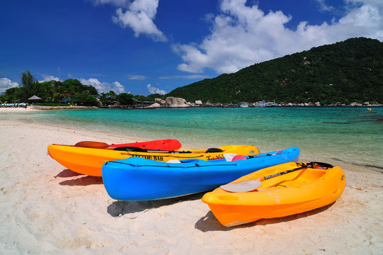 The three cayaks on the beach at Koh Tao, Suratthani, Thailand