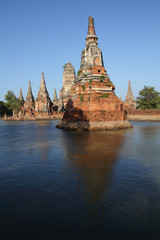 Fototapeta premium Wat Chai Wattana Ram great flood water on Thai.