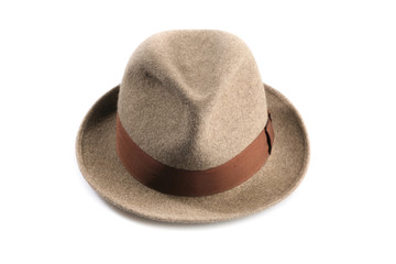 a light brown fedora hat isolated on white