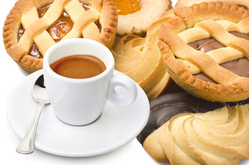 Coffee cup with a pastry