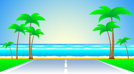 Fototapeta na wymiar background with road and a tropical landscape