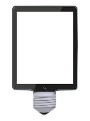 Vector concept computer tablet with bulb light. Idea
