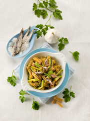 fusilli with anchovies and zucchinis