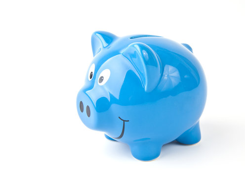 Blue Piggy Bank  On A White Background.