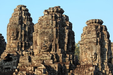 Faces of Lokesvara in Temple Bayon in Angkor Thom