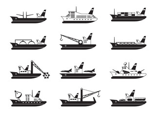 Commercial and passenger ships - vector illustration