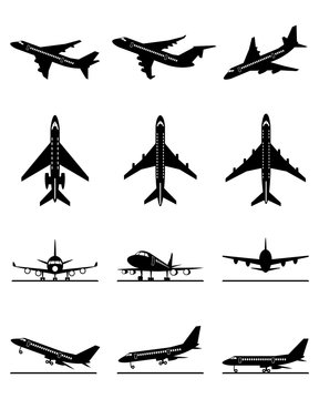 Different passenger aircrafts in flight