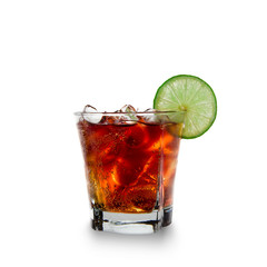 Cola glass over white background