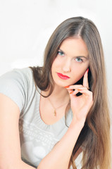 studio portrait of beautiful brunette isolated