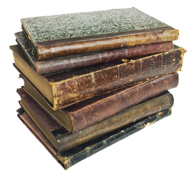 stack of old books isolated