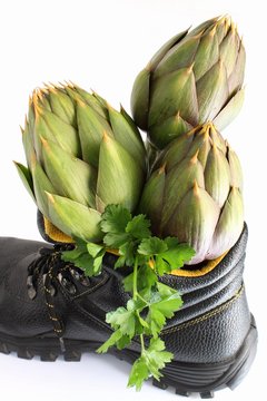 carciofi spinosi di albenga dentro a scarpa antinfortunistica
