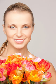 Lovely Woman With Red Flowers