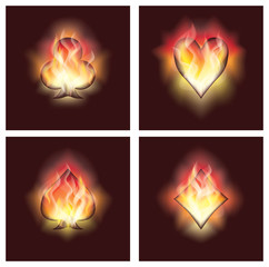 Set poker elements in fire, vector illustration