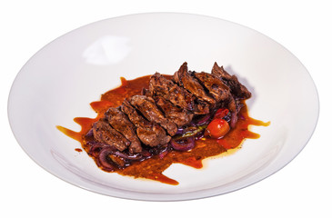 Grilled meat on white plate