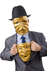 Businessman with mask concealing his identity