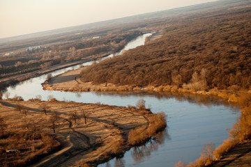 aerial view of  odra river - obrazy, fototapety, plakaty