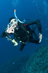 scuba diver makes OK sign
