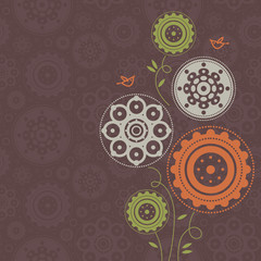 Floral background with cartoon birds