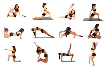 woman exercising collage - yoga,fitness,pilates,aerobics