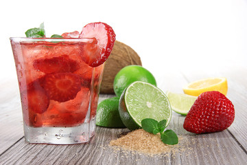 Fruit cocktail over wood background