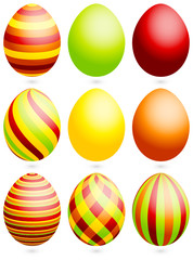 Set 9 Easter Eggs Pattern & Uni Green/Red/Yellow