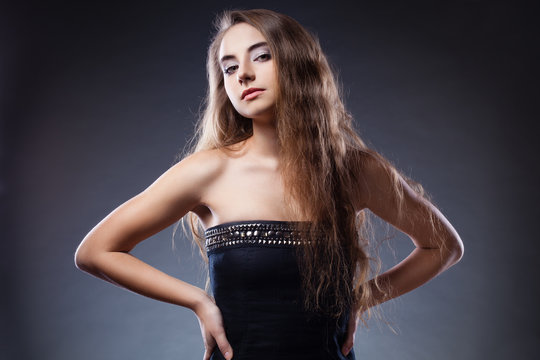 woman with long hair posing