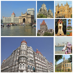 collage with landmarks of indian city Mumbai (formerly Bombay )