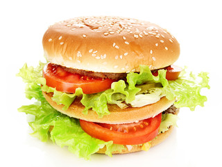 Big and tasty hamburger isolated on white