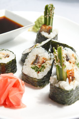 sushi with soy sauce