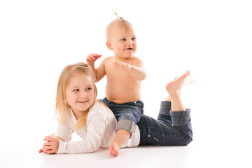 studio portrait of two sisters