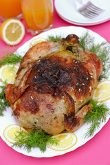 Baked stuffed chicken with a golden crust