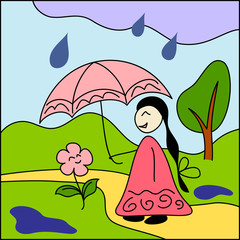 Girl and flower under umbrella