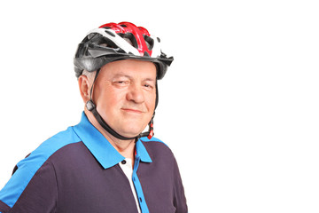 Portrait of a senior athlete wearing helmet