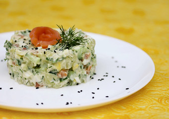 Holiday Salad with salted fish and fresh cucumber