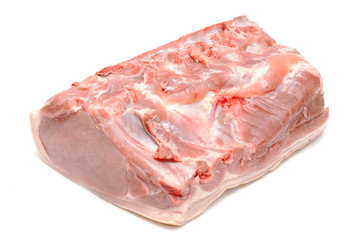 Piece of raw pork on white