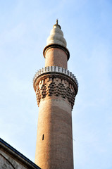 View of a minaret of the Grand Mosque or Ulu Cami in Bursa Turkey