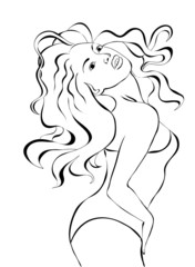 Vector illustration.Silhouette of a beautiful naked woman